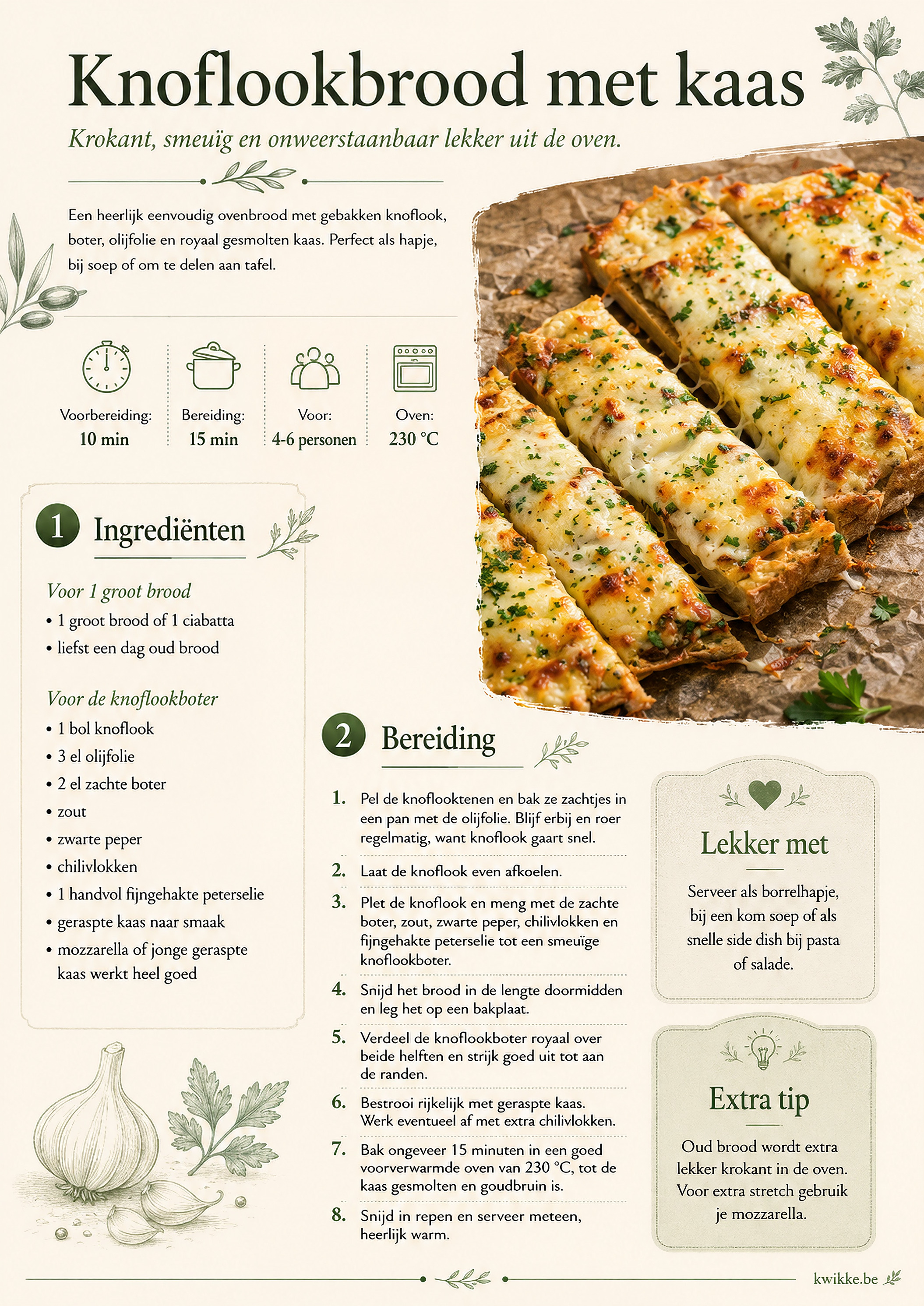 Receptkaart voor knoflookbrood met kaas uit de oven